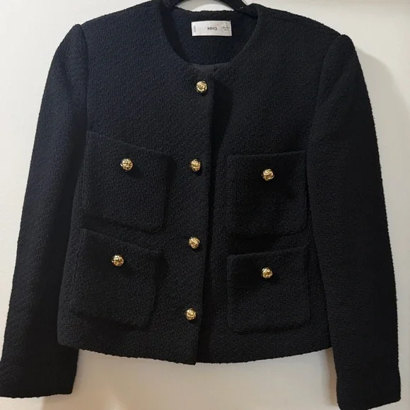 Mango Black Tweed Jacket with Gold Buttons - Picture 1 of 5
